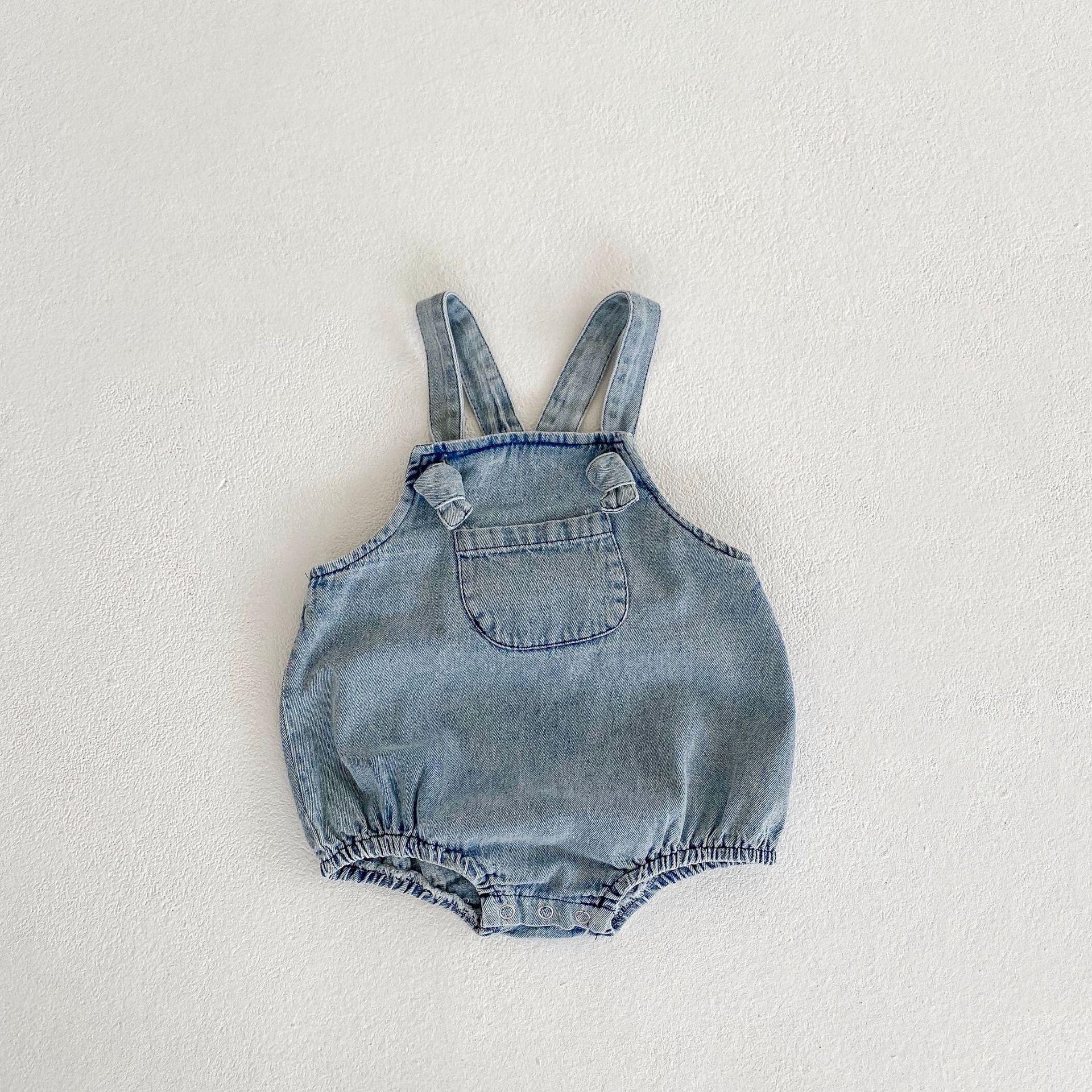 

Осень 2024 года, джинсовый комбинезон для девочек с карманом и воротником-стойкой, рубашка с длинными рукавами 66 cm