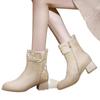 Versatile Shoes with Added Padding, Thick and Chunky Heels, Retro Style Mid-calf Boots, Cotton Boots