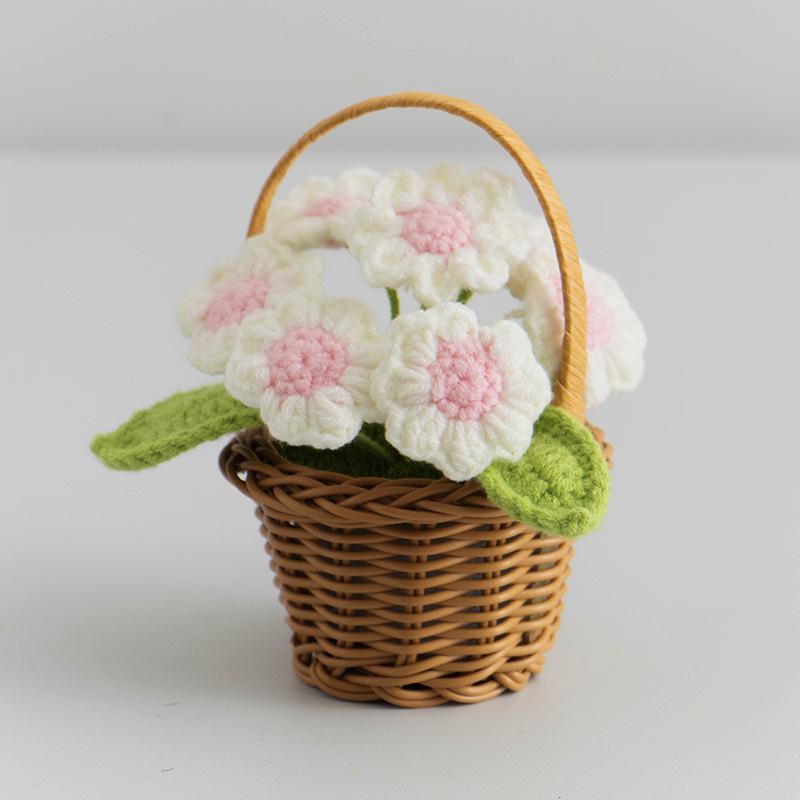 Handmade Crochet Blue Potted Flower Decoration - Everlasting Knitted Desktop Ornament