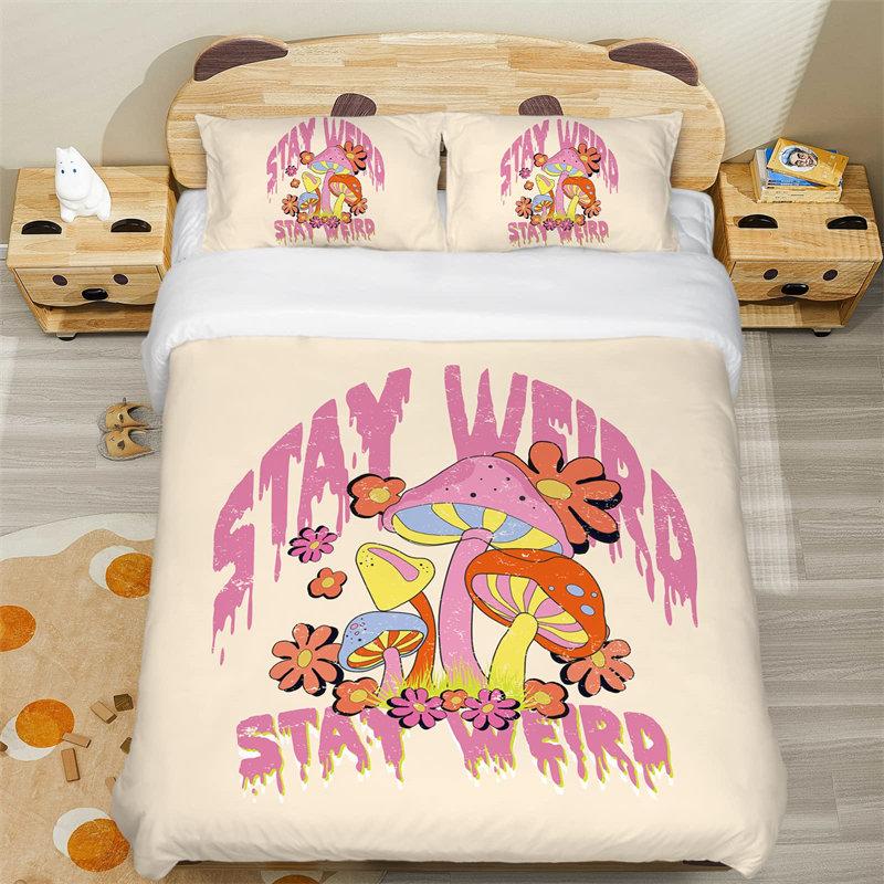 Watercolor Mushroom Duvet Cover Set Wild Forest Various Mushroom Bedding Set Fantastic Landscape Comforter Cover For Kids Adults