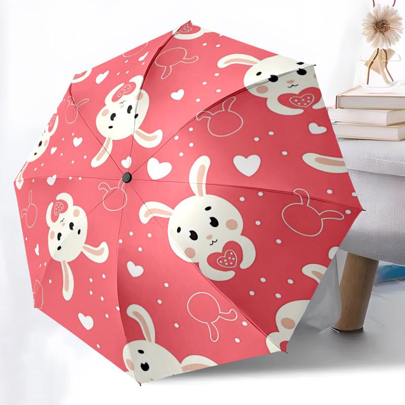 

1pc Rabbit Heart Pattern Automatic Folding Umbrella Durable Iron Frame,All Seasons Home Travel Outdoor Multifunctional Umbrella yy251115120