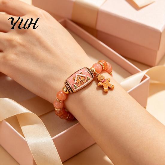 Women Christmas Bracelets Story Beaded Bracelet, Bracelet with Santa Reindeer Snowman House Candy Stretchy Cane Tree Pattern, Elastic Colorful