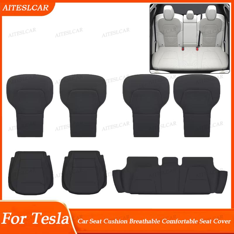 AABLU1 For Tesla Car Cushion Nappa Leather Breathable Non-slip Car Seat High Rebound Pad Seat Cushion Four Seasons Universal Auto Seat