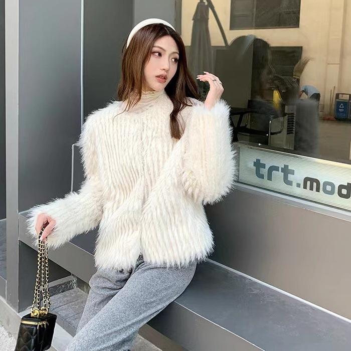 

Зимняя новая шуба из искусственного меха, женская, с длинным рукавом, короткая, с воротником-стойкой, плюшевый топ S 80-47.5 kg белый