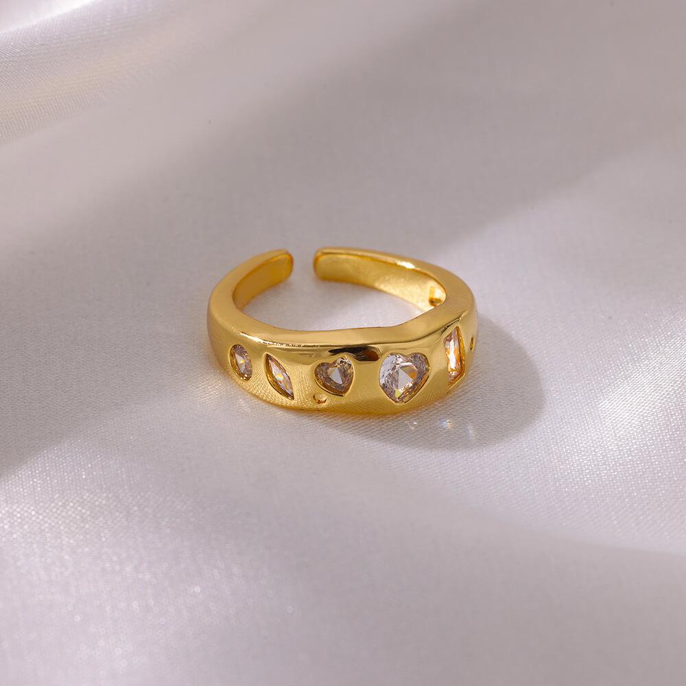 New Stainless Steel Heart zircon Rings for Women Chunky Gold Color Open Charm Ring Party Wedding Jewelry Prom Accessories Gifts