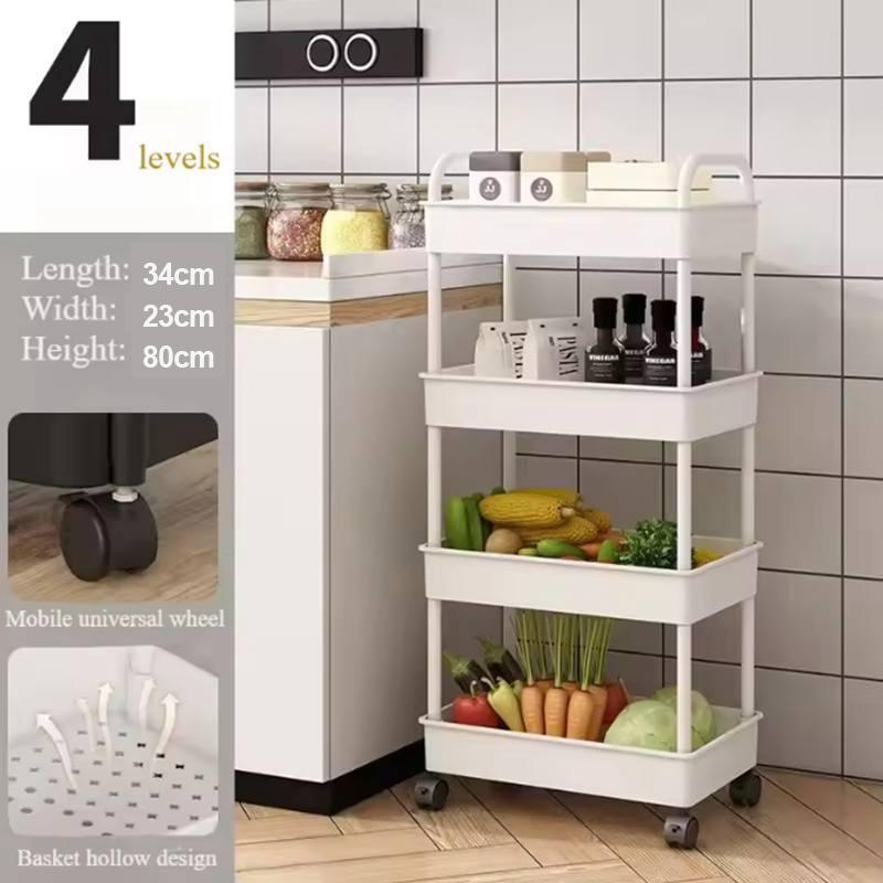 Küchen- und Badezimmerwagen, Bodenregal, mehrschichtiges, abnehmbares Lagerregal, platzsparender mobiler Lagerregal-Organizer mit Rollen