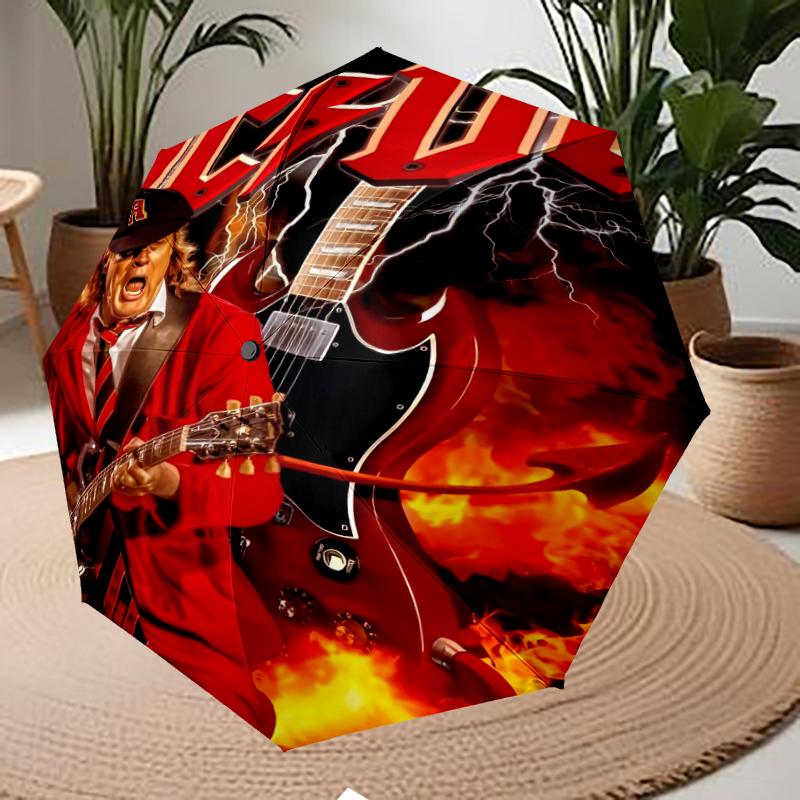 ACDC Theme Automatic Umbrella, Lightweight & Portable, 8 Rib, Perfect for Outdoor Travel, Birthdays, Christmas, Gifts.