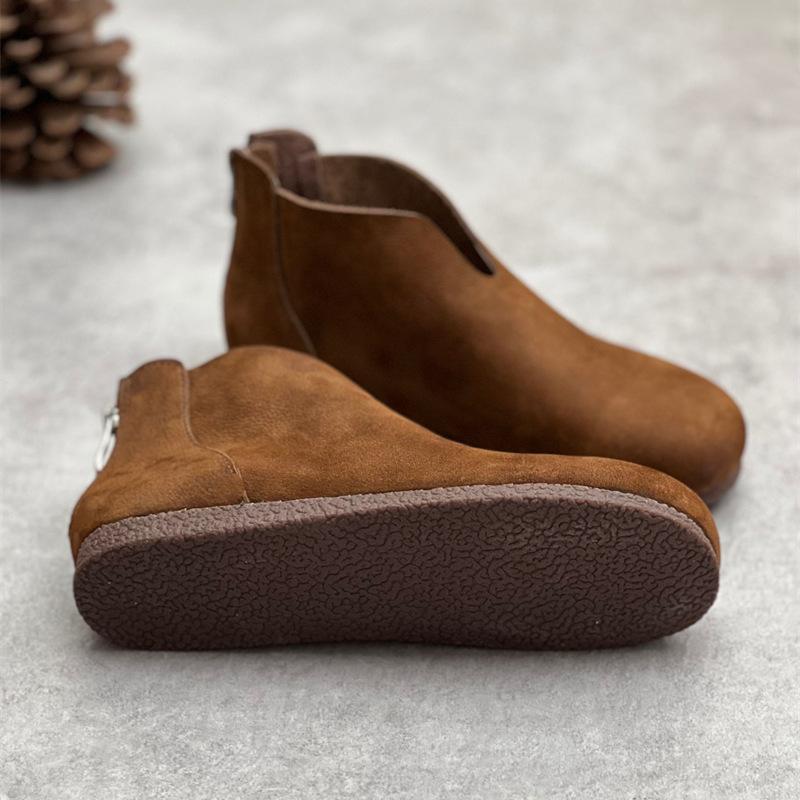 Johnature Retro ručně vyráběná pravá kůže ploché krátké boty s kulatou špičkou měkká podrážka pro volný čas Univerzální dámská obuv