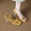 322-3 Sheepskin Version with Sandals Women's Shoes 2025 Summer New Silver Crystal Shoes High Heels