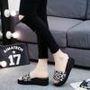 Summer new one-word beach slippers sandals women's non-slip high-heeled platform women's sandals