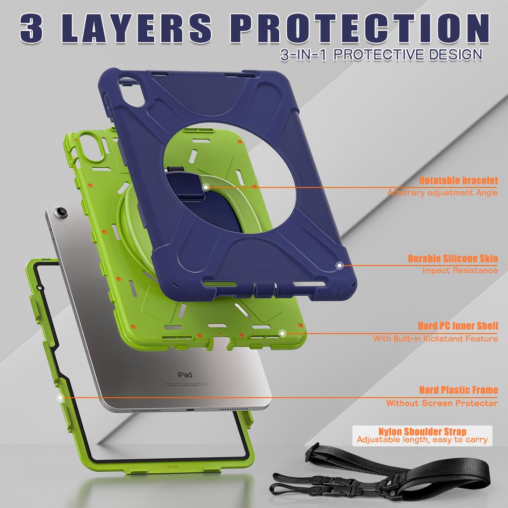 2022 iPad 10th Generation Full-Around Tablet Cover 10.9-Inch PC Case Handle Kickstand Rugged Shockproof Compatible A2757 A2777