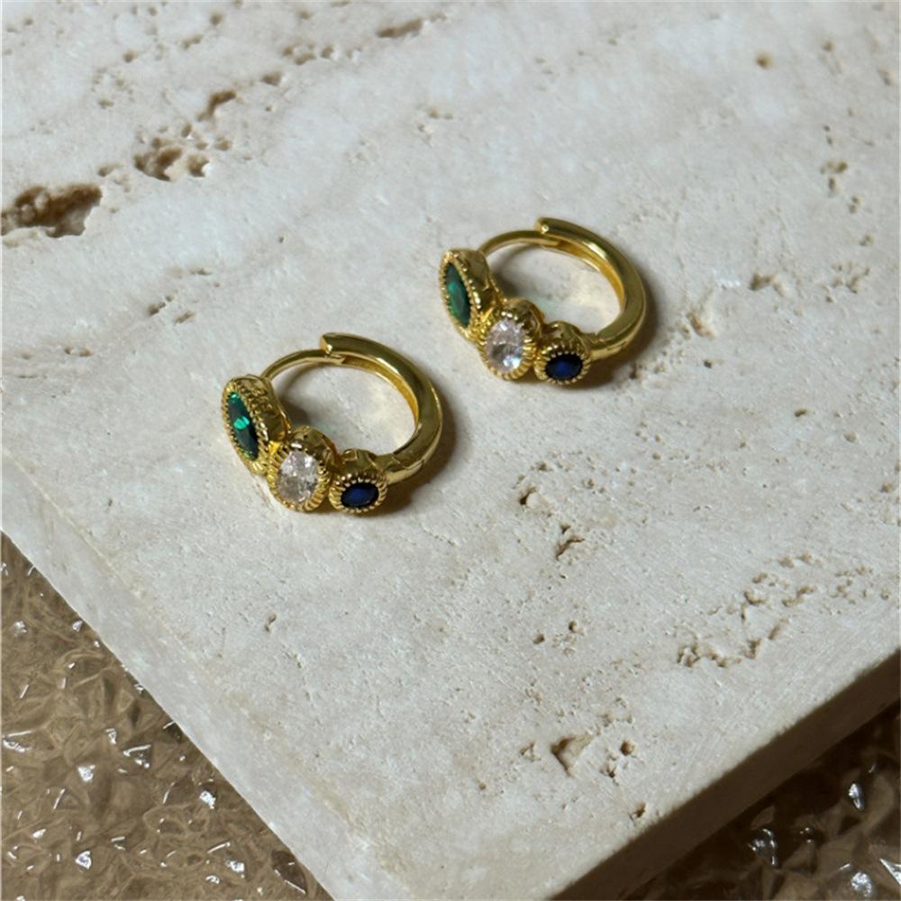 French retro gold earrings zircon inlaid earrings personalized exquisite ear jewelry