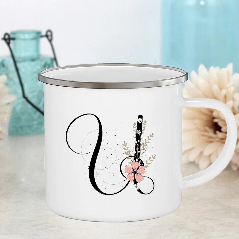 Letter Flower Mugs Wedding Creative Coffee Wine Cups Drinks Dessert Milk Juice Cup Enamel Mugs Handle Drinkware Bridesmaid Gifts