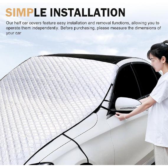 UGSHY Car Half Car Cover Sunshade, Windshield Hood Front Window All-Season Protection Waterproof Dustproof Frostproof Car Cloth, Outdoor Foldable
