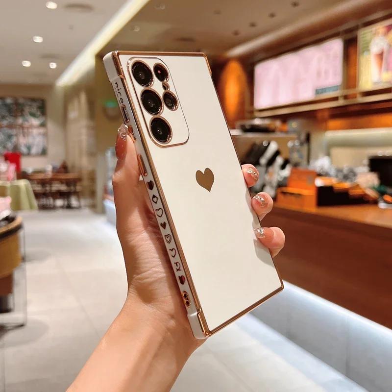 Luxury Love Heart Phone Case For Samsung Galaxy A52 A13 A53 A12 4G 5G S20 FE S22 S21 Ultra S22 Plus A52s A33 A23 A52s Soft Cover