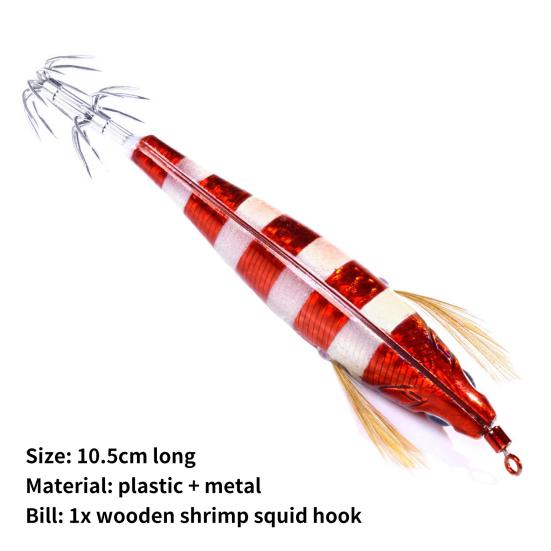 Fishing Lure with 2 Hooks 10.5cm/9.5g Simulation Wood Shrimps Squid Hook Jigging Fishing