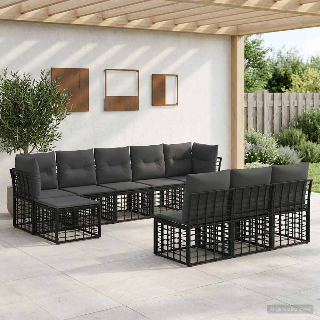 Outdoor Sofa Set Black and Dark Grey Polyester