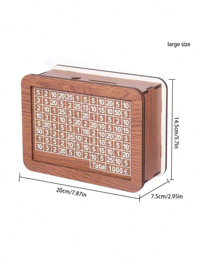 Wooden piggy bank with a large capacity for 161 days. The piggy bank only has access to DIY digital texture coin storage box