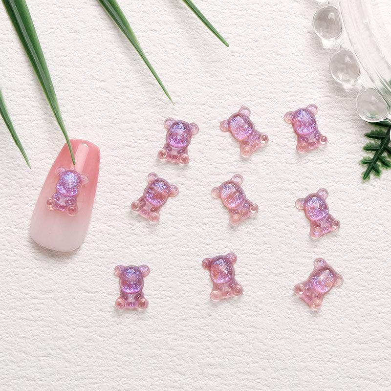 Luminous Glitter Resin Cartoon Bear Accessories for DIY Nail Art & Jewelry