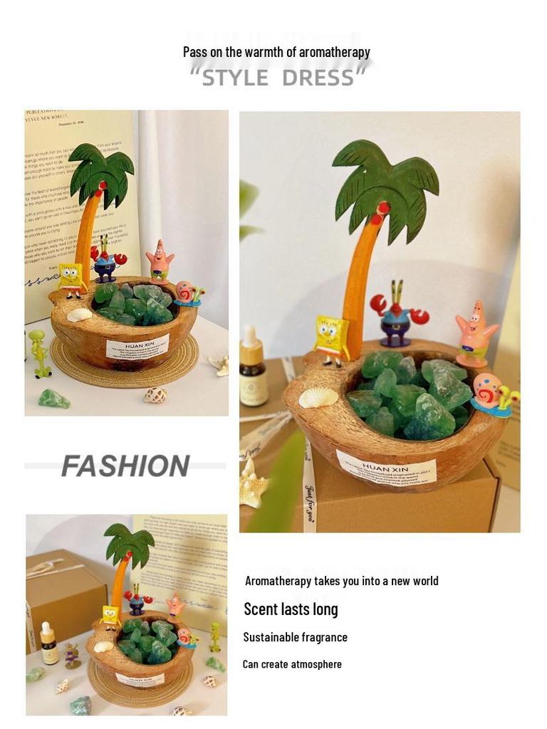 Coconut Tree Aroma Crystal Stone Gift Box - High-End Fragrance Diffuser Ornament for Birthdays