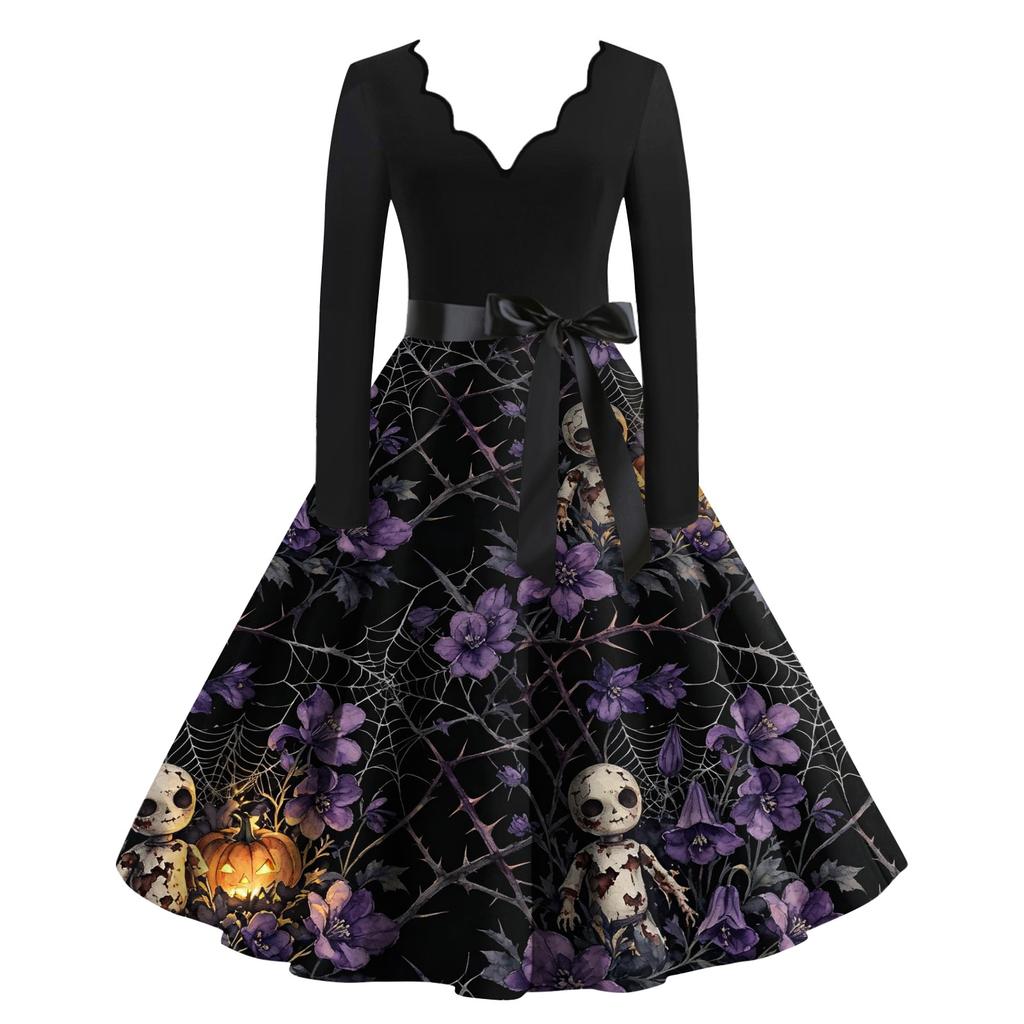 Women's Printed Maxi Dress for Halloween Theme Party, Costume Events and Night Out