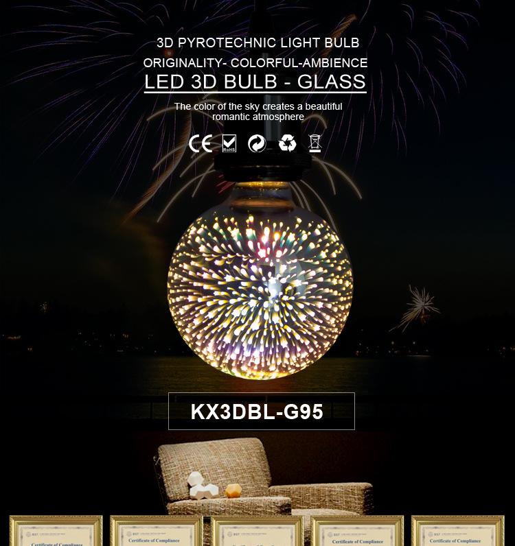 Seven-Color LED 3D Fireworks Bulb with E27 Base - Dazzling Decorative Light Source