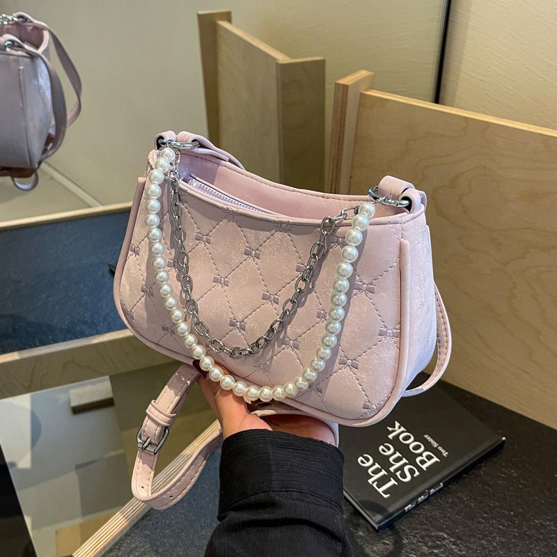 Women's Shoulder Bag  Spring Summer New Beadding Underarm Bags Temperament Versatile Chain Crossbody Bag Party Handbags