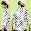 Polka dot sleeve made in navy M 8(eight) shirt, 3/4 shirt, cotton, Japan, blue, B,