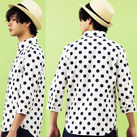 Polka dot sleeve made in navy M 8(eight) shirt, 3/4 shirt, cotton, Japan, blue, B,