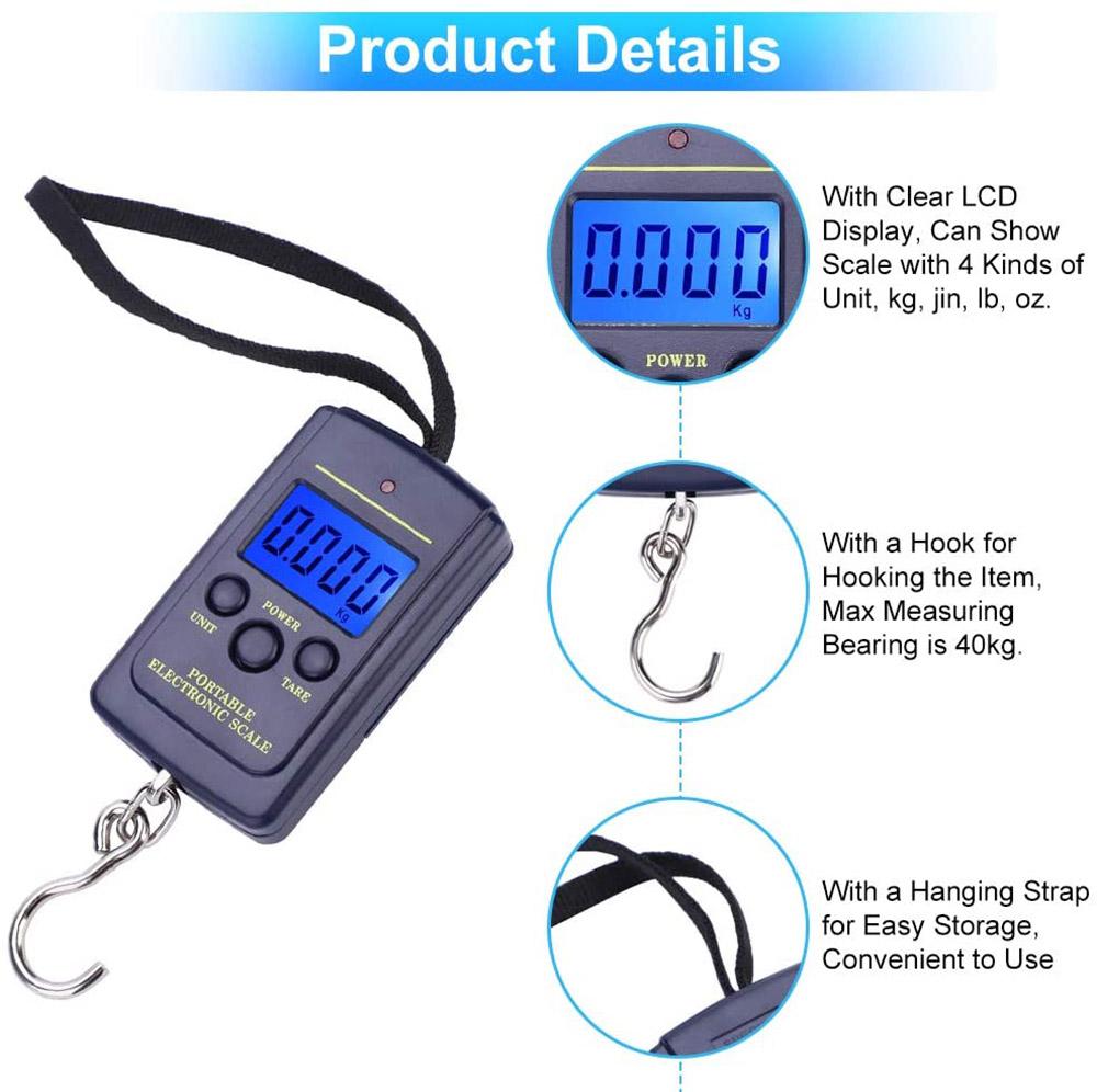 40kg Digital Electronic Scale Without Backlight Bubble Bags Mini Fishing Luggage Travelling Hanging Hook Kitchen Weighing Tools