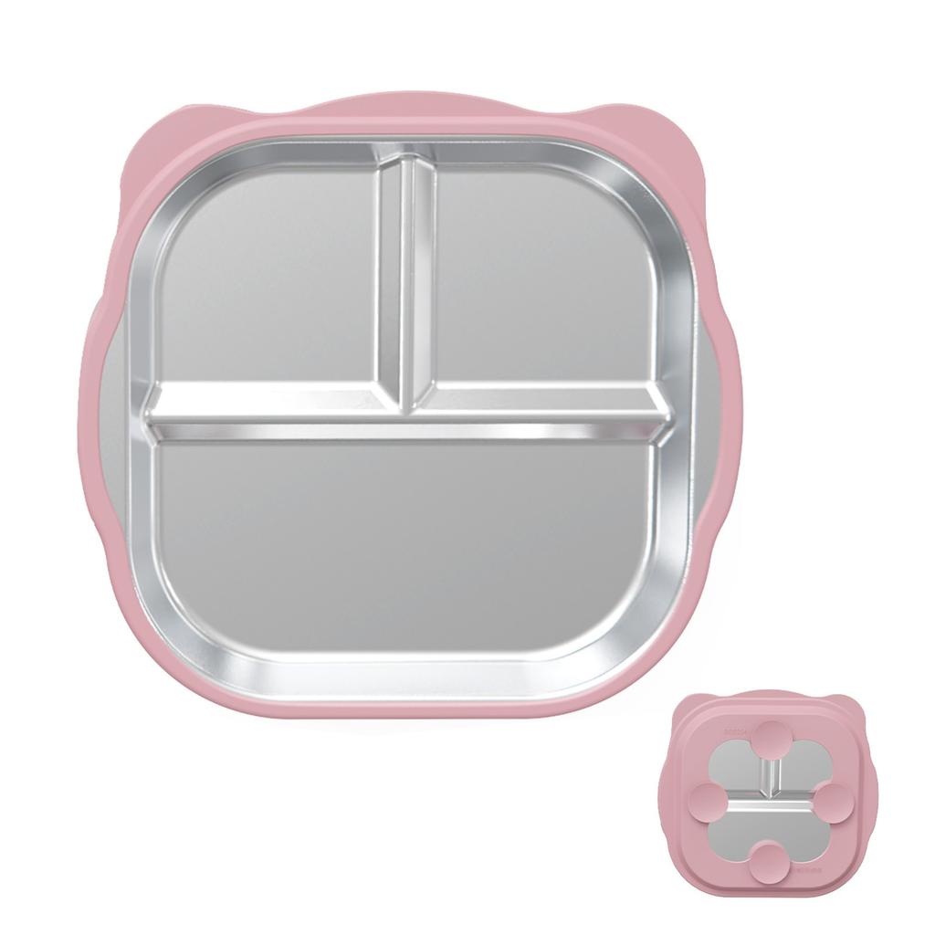 New Stainless Steel Baby Feeding Plate, Food Grade Silicone Suction Divided Plate, -Fall Heat Resistant Kids Dinner Plate