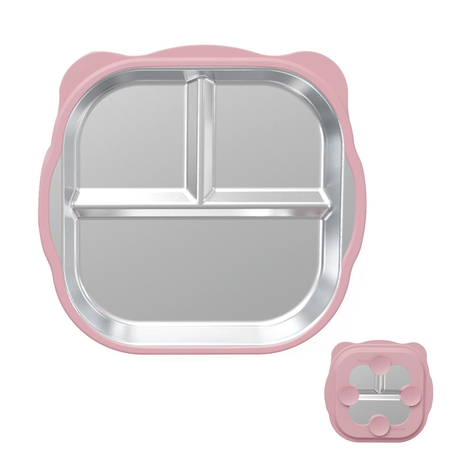 

New Stainless Steel Baby Feeding Plate, Food Grade Silicone Suction Divided Plate, -Fall Heat Resistant Kids Dinner Plate one size