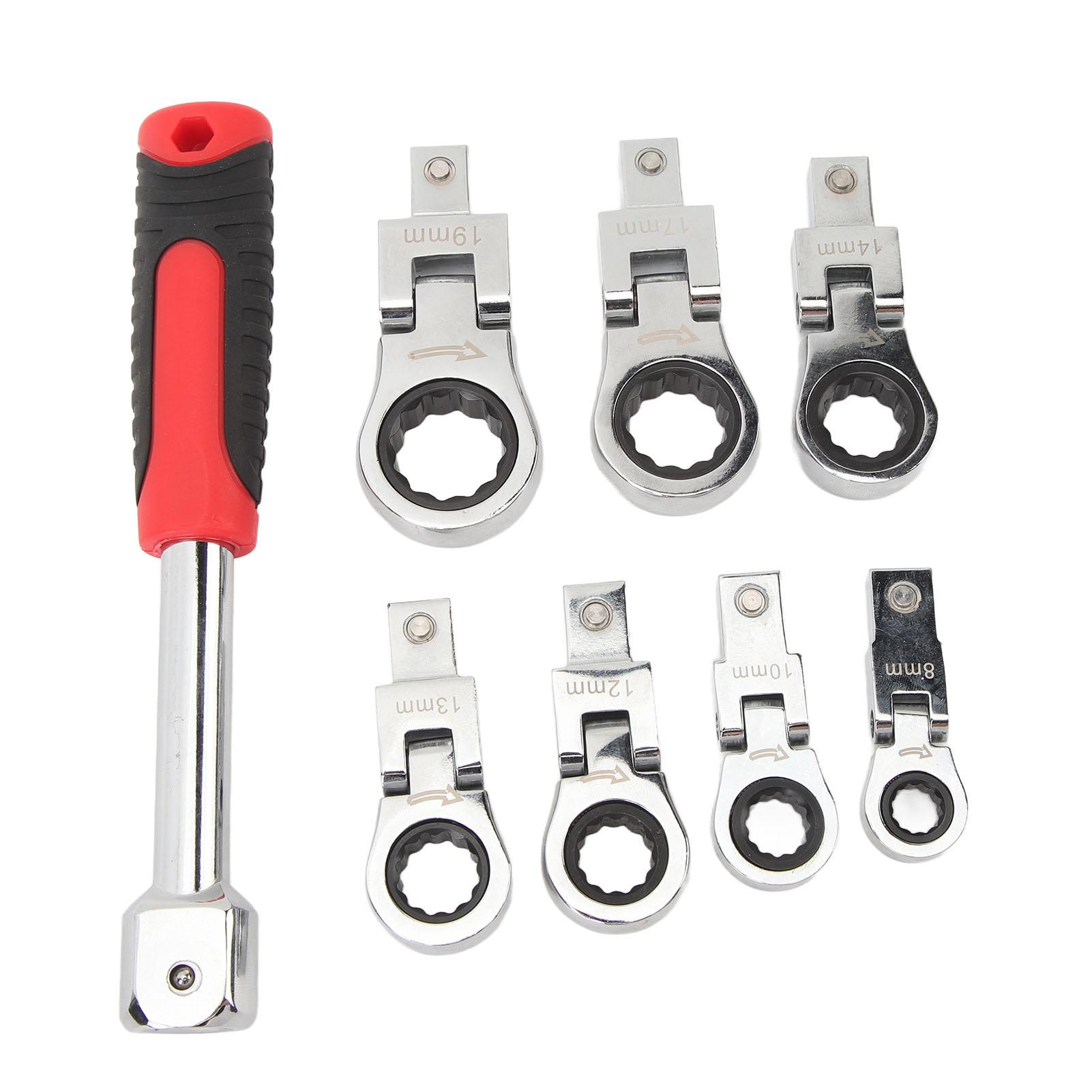 

8PCS Flexible Ratchet Wrench with 7 Heads Quick Change 180 Degrees Rotate 72 Teeth Chrome Vanadium Steel Metric Wrench