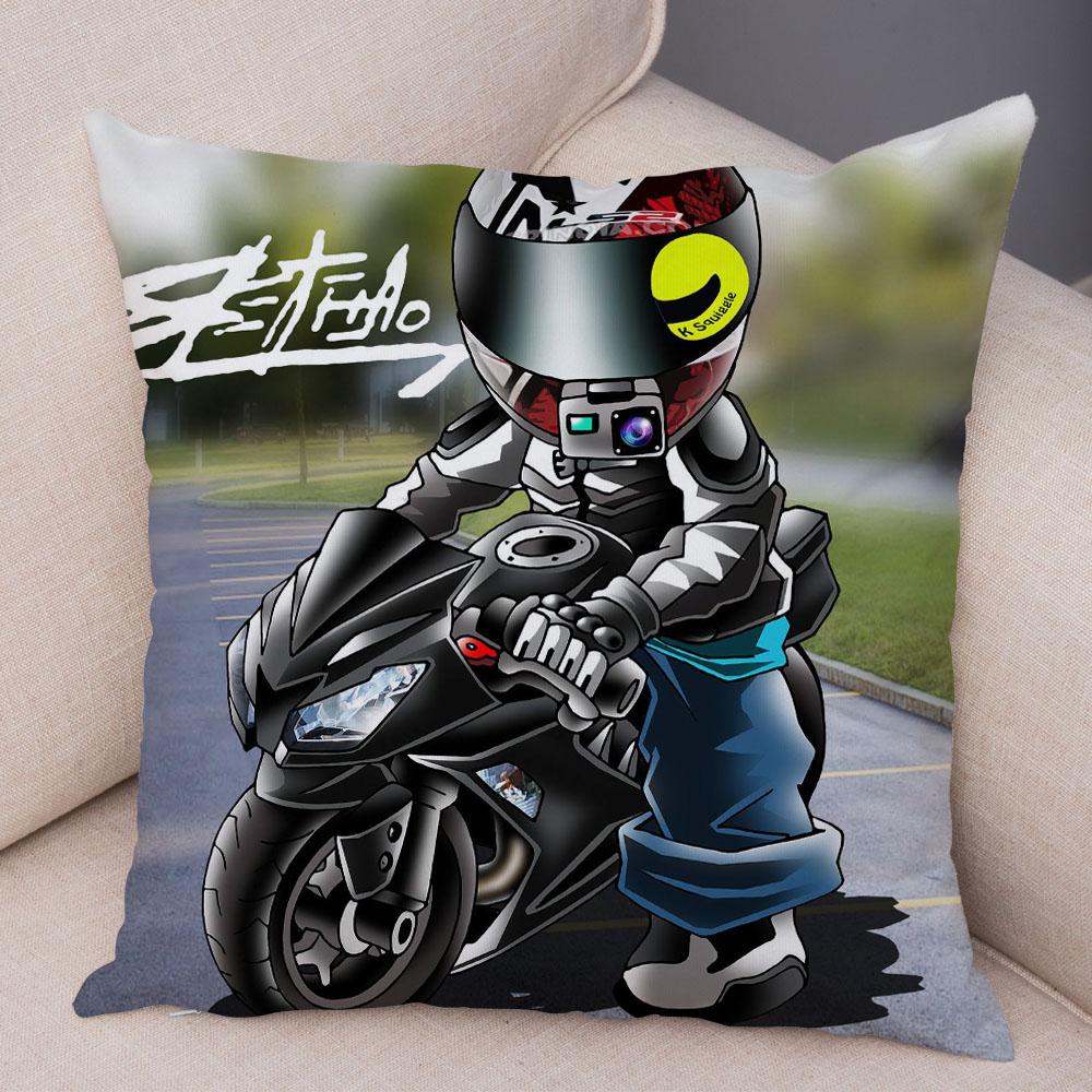Capa de almofada para esportes radicais, capa decorativa de desenho animado para motocicleta, fronha de poliéster, cor móvel, bicicleta, sofá, casa, carro
