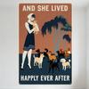 Vintage And She Lived Happily Ever After Metal Sign, Art Deco Style Woman & Dogs Tin Poster for Bar Home Wall Decor, Retro Metal