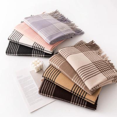 Scarf Winter Thickened New Style Plaid Women's Versatile Tassel Fashion Warm Scarf Comfortable Imitation Cashmere Scarf