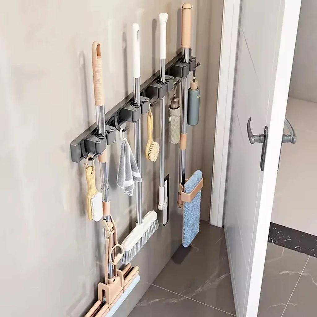 Mop and Broom Organizer Mop Holder Rack Mop Holder Wall Mounted Strong Broom Mop Holder Self With 5 Hooks Organizers Hang Broom