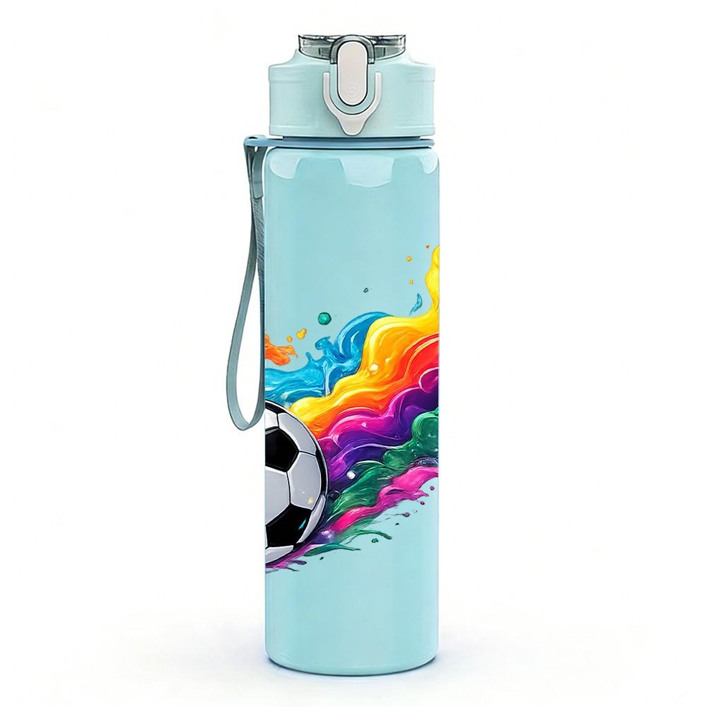 1PC Color Splash Soccer Ball Sport Print 750ml Color Plastic Sports Water Bottle Leakproof Flip Straw Lid Suitable for Sports Office Home Use
