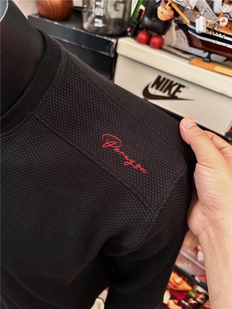 

New Honeycomb Red Label Embroidered Men s Hoodie - Waffle Knit Long Sleeve T-shirt for Autumn/Winter XXXL