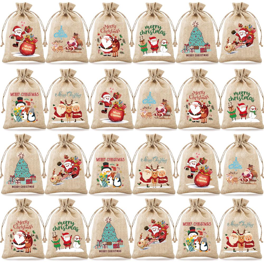

24 шт. Рождественские подарочные мешочки для конфет и подарков, джутовые мешочки на кулиске, пакеты для упаковки на вечеринку, мешочки на кулиске 24pcs
