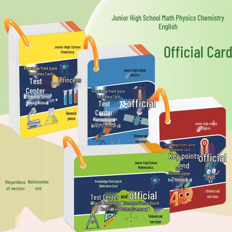 Comprehensive Math, Physics & Chemistry Formula Cards with Periodic Table and Memorization Charts for Junior High School English