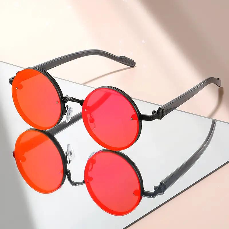 Classic Retro Round Men's and Women's Fashion Glasses with Punk Metal Frames and Tortoiseshell Patterns