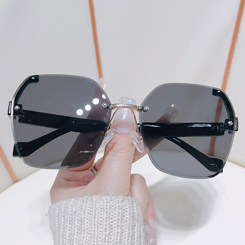 Frameless Sunglasses, Metal Trimmed Pc Textured Legs Simple Glasses Uv400