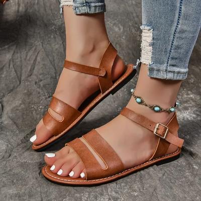 2024 Nova Moda Cor Sólida Aberto Toe Fundo Plano Fivela Decoração Mais Vendido Ao Ar Livre Praia Sapatos Femininos Zapatos De Mujer