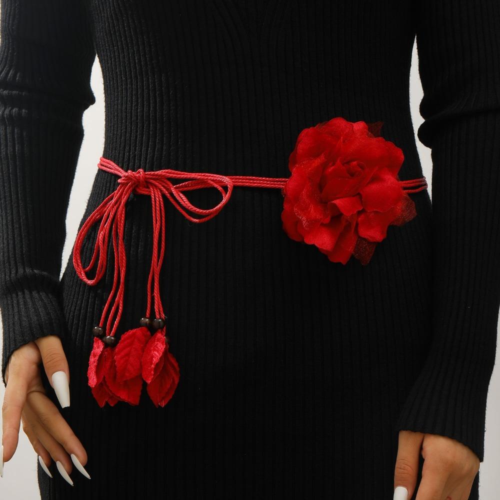 Cintura Floreale con Fiore Stile Etnico Cintura in Corda Intrecciata Catena Vita Floreale alla Moda Donna