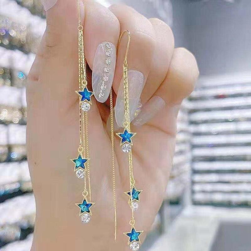 

Korean New Fashion Rose Flower Earrings for Women Shiny Zircon Opal Water Drop Long Tassel Earring Girls Wedding Party Zircon