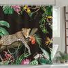 Jungle Leopard Black Palm Leaf Tropical Shower Curtain 180x 180cm Waterproof Washable Polyester Shower Curtain with 12 Hooks
