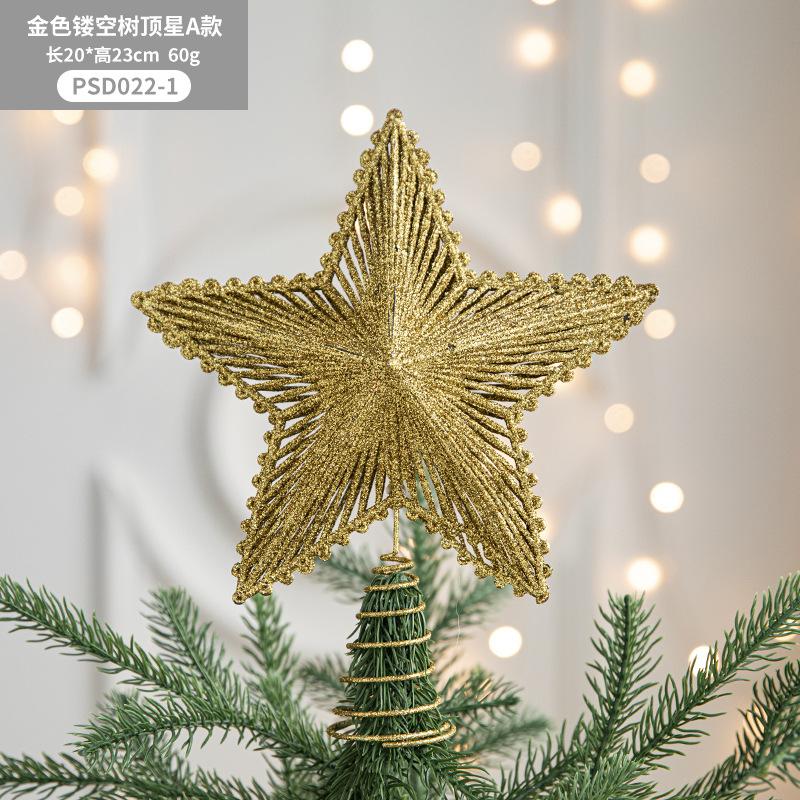 Christmas Tree Top Star Wrought Iron Ornament Five-Pointed Star Sequined Atmosphere Christmas Decorations Accessories