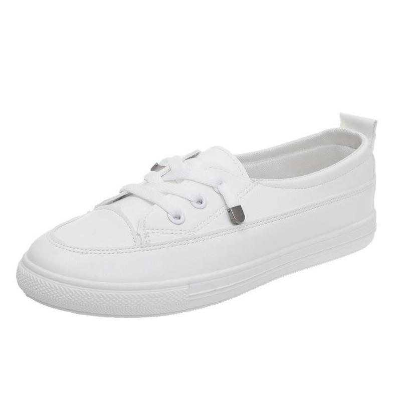 Little White Shoes New Shallow Mouth Round Head Low-top Casual Shoes Lace-up Flat Bottom Student Board Shoes Women