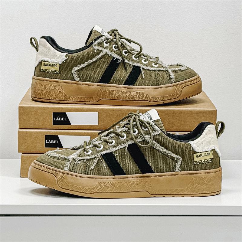 

2025 новая мужская парусиновая обувь корейская версия нишевая повседневная белая обувь универсальная износостойкая трендовая мужская обувь 1221 39 зелёный